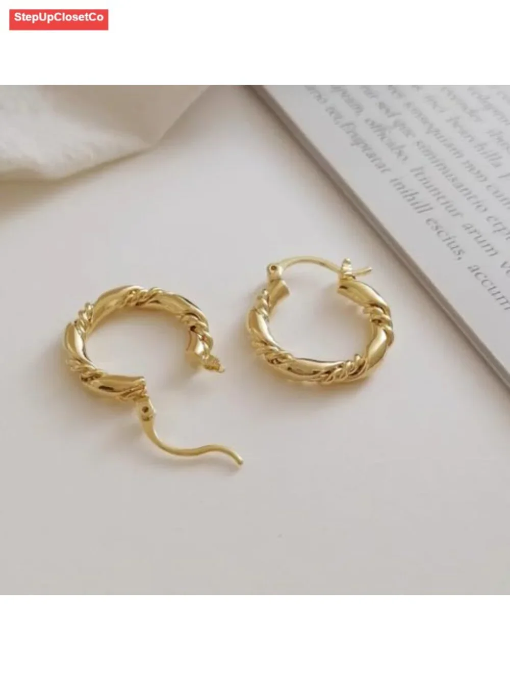 14K Gold Plated Twisted Huggie Hoop Earrings for Women, 925 Sterling Silver